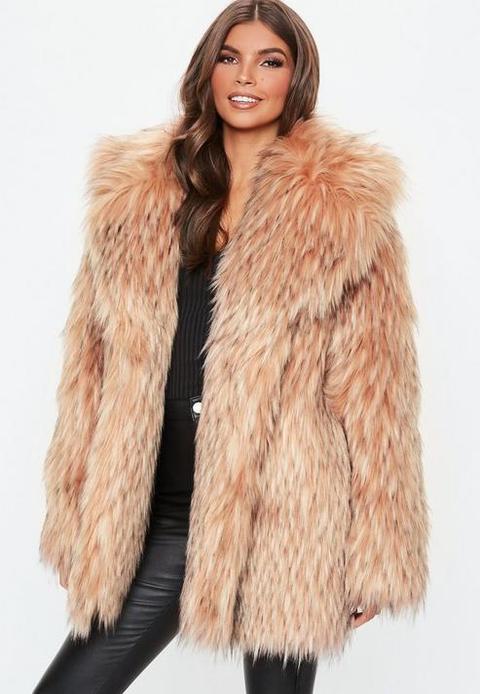 Blush Tipped Premium Faux Fur Collar Coat, Blush