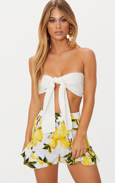 White Tie Front Bandeau Crop Top