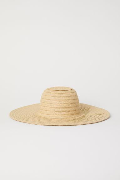 H & M - Cappello Paglia Con Ricamo - Beige