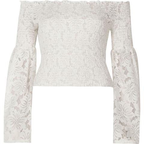 White Lace Bardot Bell Sleeve Crop Top