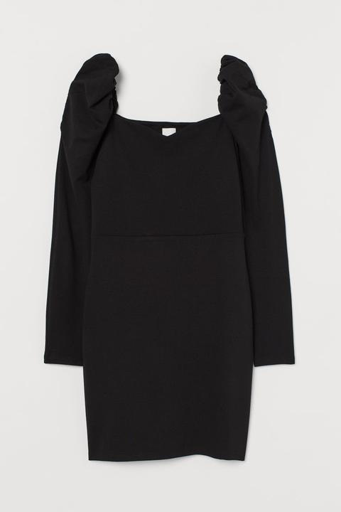 Robe À Manches Bouffantes - Noir