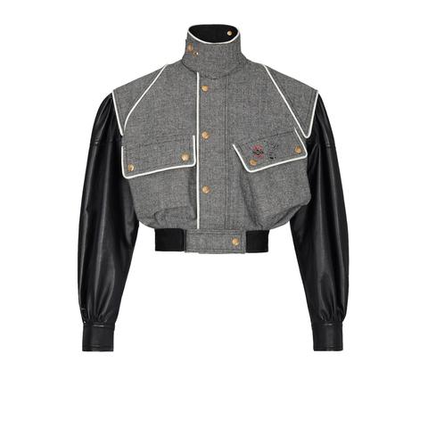 Bomber Jacket With Leather Sleeves