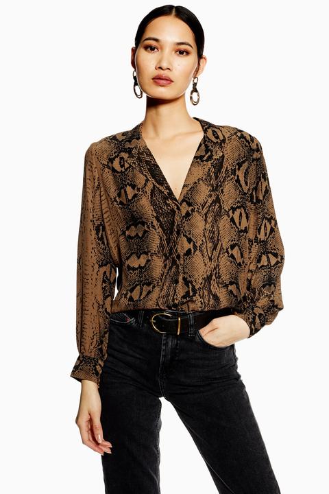 Womens Snake Print Shirt - Chocolate, Chocolate