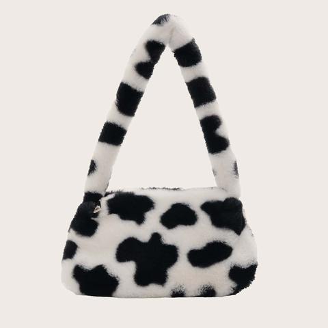 Cow Pattern Fluffy Baguette Bag