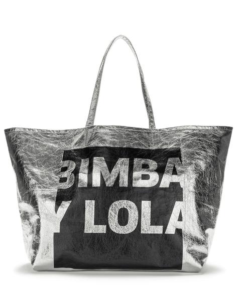 Bolso Shopper Plateado Logo