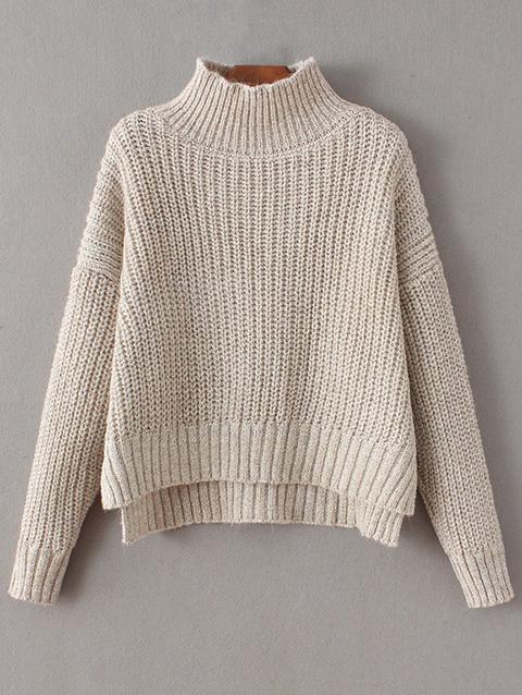 Slit Mock Neck Chunky Sweater