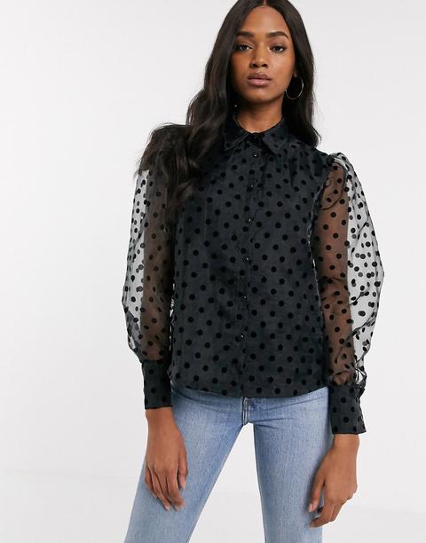 Mango Sheer Blouse With Polka Dots In Black