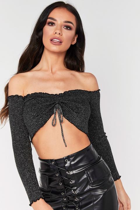 Lilly Black Sparkle Bardot Crop Top