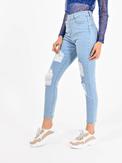Jeans Tiro Alto Rotos de Cuidado Con El Perro en 21 Buttons