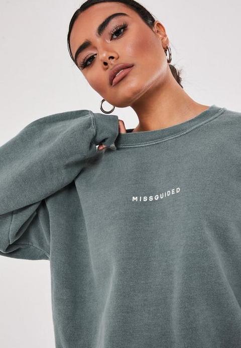 Green missguided best sale slogan washed sweatshirt