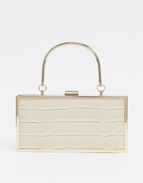 Asos Design Hard Box Clutch In Cream Croc-white