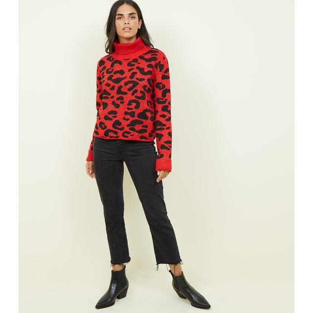 animal print polo neck jumper