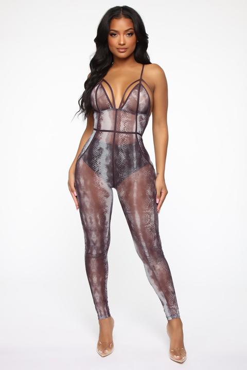 Sly Sis Snakeskin Jumpsuit - Grey/combo