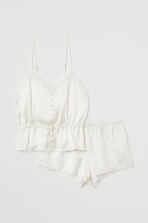 H & M - Pigiama Con Top E Shorts - Bianco