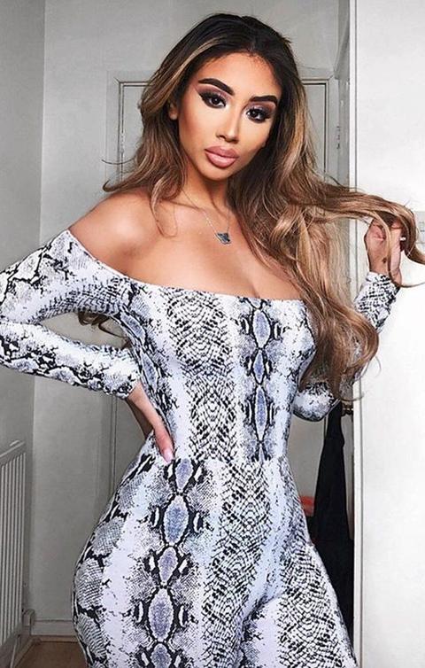 Animal Snake Print Long Sleeve Bardot Playsuit - Lana