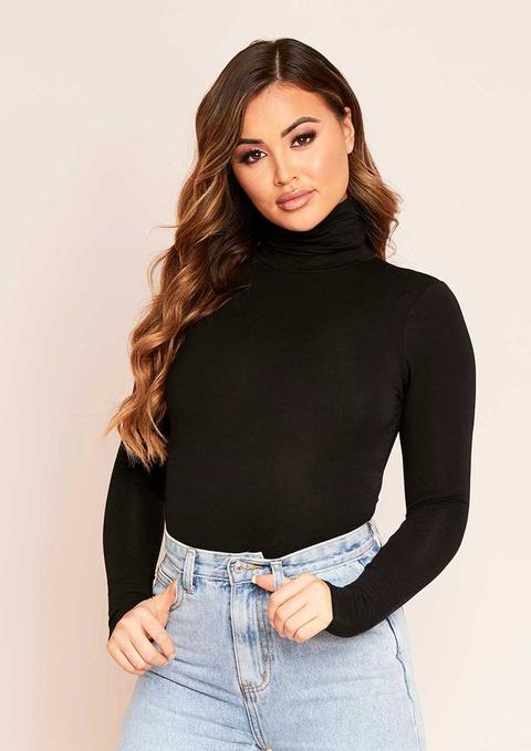 Elli Black Basic Jersey Roll Neck Bodysuit