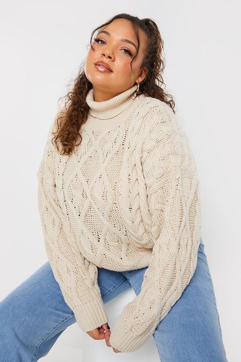 Stone Jumpers - Plus Size Saffron Barker Stone Chunky Roll Neck Cable Jumper