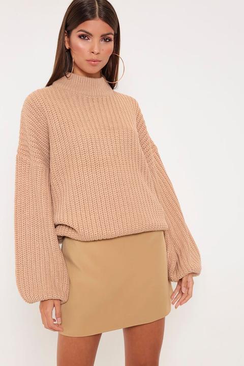 Camel Oversized Bell Sleeve Jumper