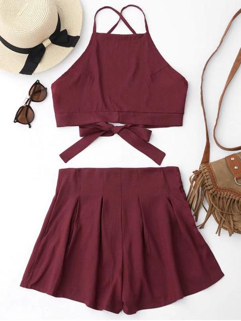 Traje De Plumón Corto Y Pantalones Cortos Deep Red