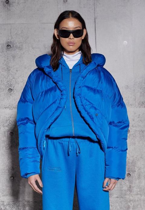 Re_styld Blue Curved Hem Puffer Coat, Blue