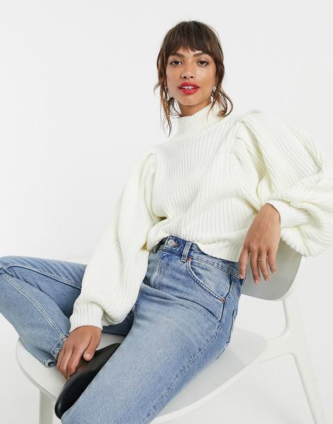 Asos Design Chunky Rib Jumper With Volume Sleeve