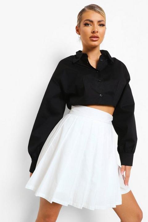 Womens Boxy Oversized Crop Shirt - Black - 12, Black