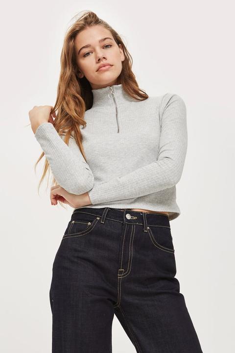 Zip Funnel Neck Long Sleeve Top