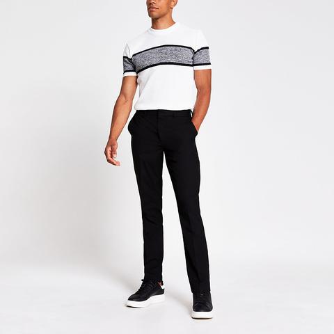 White Slim Fit Block Knitted T-shirt