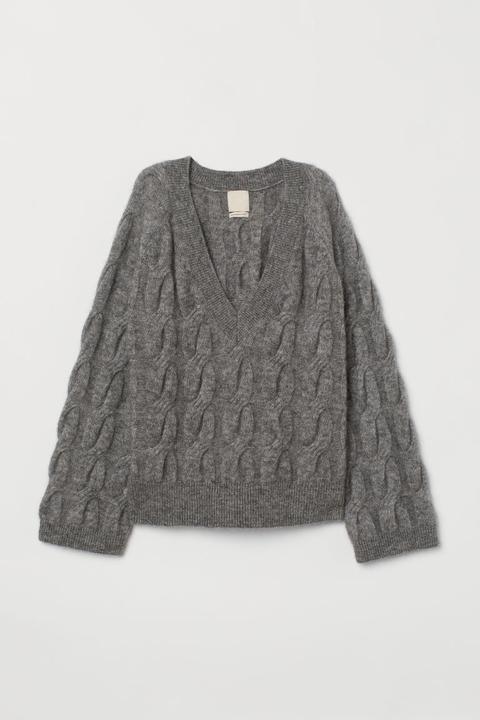 H & M - Pullover Misto Lana A Trecce - Grigio