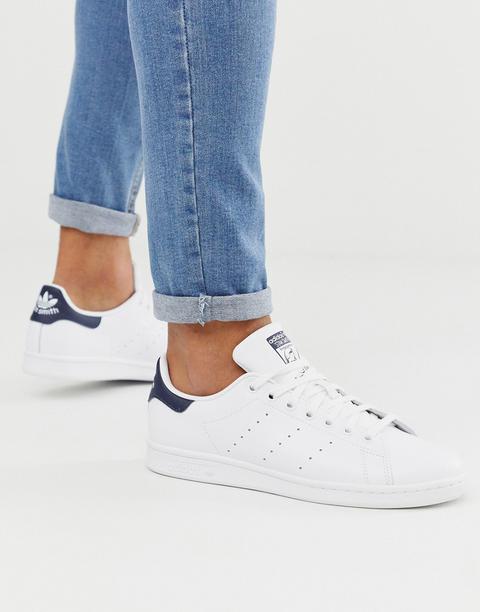 adidas originals stan smith white and navy trainers