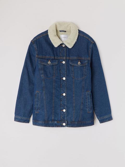 Giubbino Di Jeans Con Interno In Sherpa Blu Denim Medio from Terranova on  21 Buttons