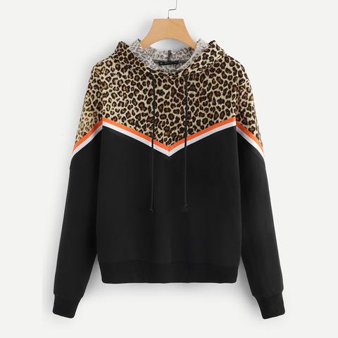 Sudadera Con Capucha Con Parte En Animal Print