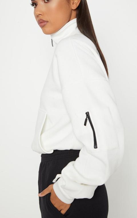 Cream Oversized Zip Front Sweater