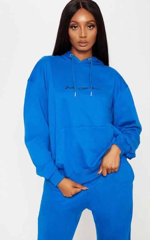 Prettylittlething Cobalt Embroidered Oversized Hoodie