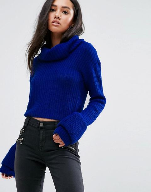 Missguided - Maglione Traforato Con Collo Alto - Blu
