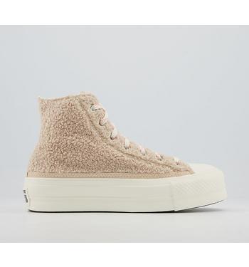 Converse All Star Lift Hi Platform Trainers Sherpa Farro White