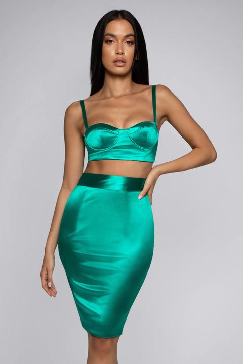 Naomi Satin Midi Skirt - Emerald