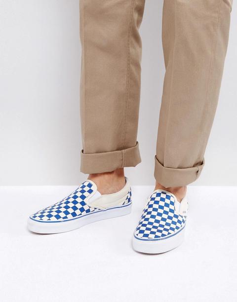 Zapatillas De Lona Sin Cierres Azules Con Diseño A Cuadros Va38f7p0u De Vans