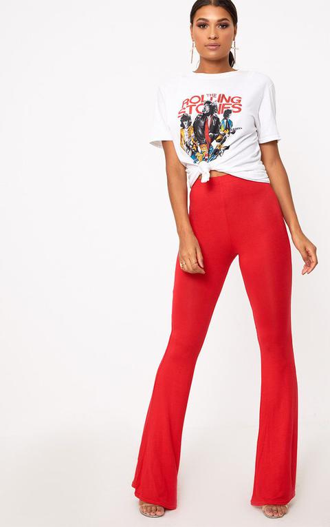 Red Basic Jersey Flared Trousers