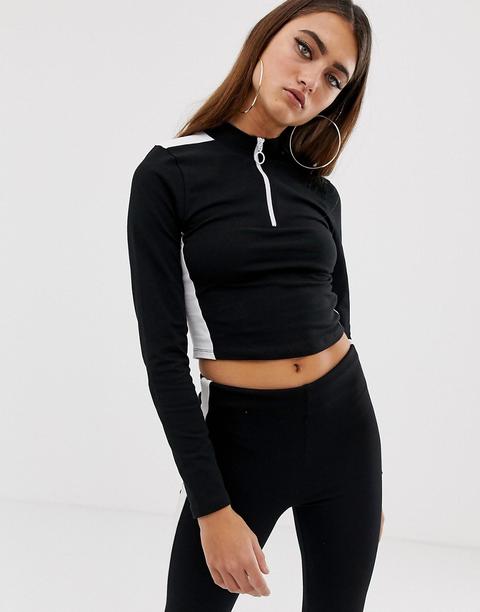 Asos Design - Top Colourblock Con Zip - Nero