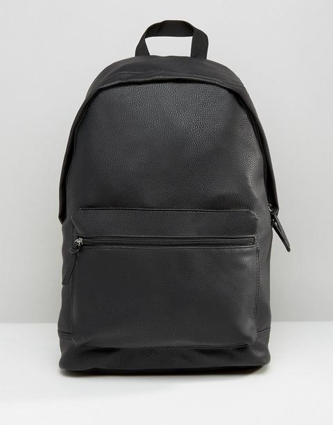 Asos Design Backpack In Grain Faux Leather - Black