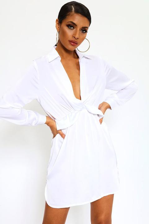 White Satin Collar Shirt Dress