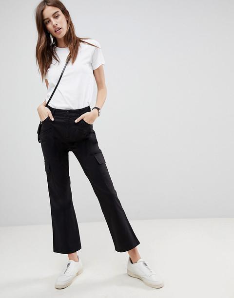 Asos Design - Pantaloni Elasticizzati A Zampa Con Tasche Cargo - Nero