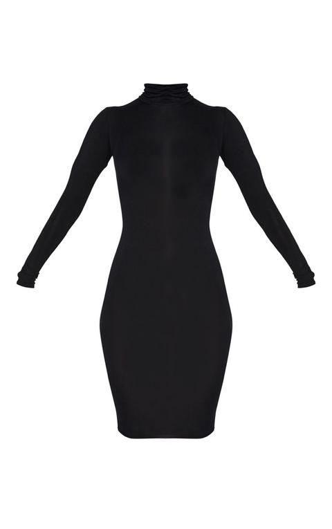 black roll neck midi dress
