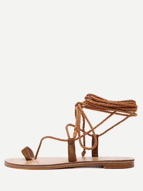 Brown Toe-ring Lace-up Platform Sandals