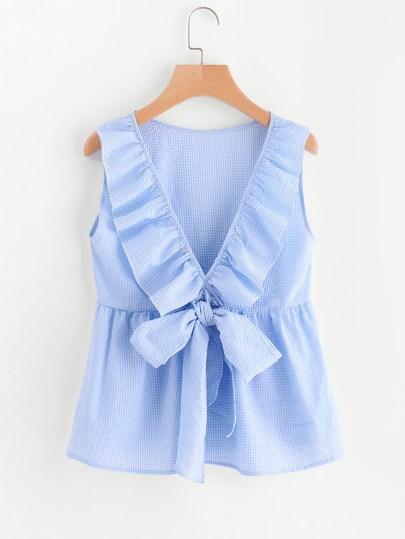 Top De Volante Con Cuello Pronunciado Con Lazo Con Borde Concha