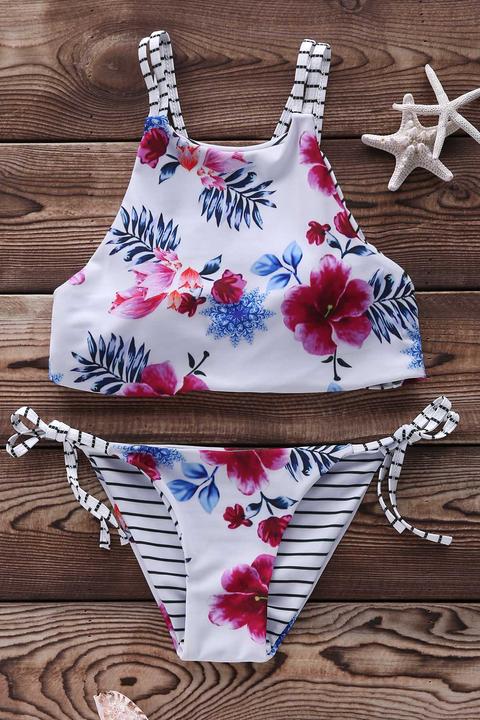 Juego De Bikini Floral Halter Reversible