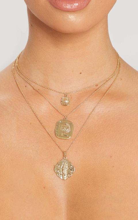 Gold Triple Layer Cameo Pendant Necklace