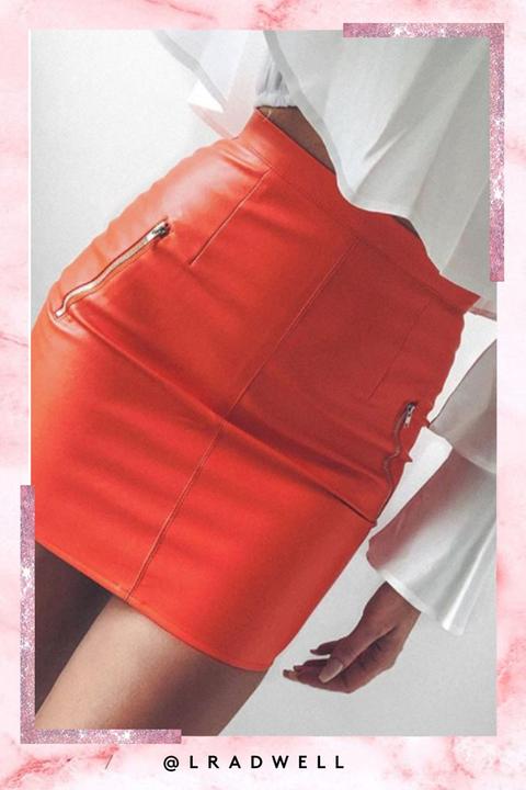 Heidi Orange Pu Zip Front Detail Skirt