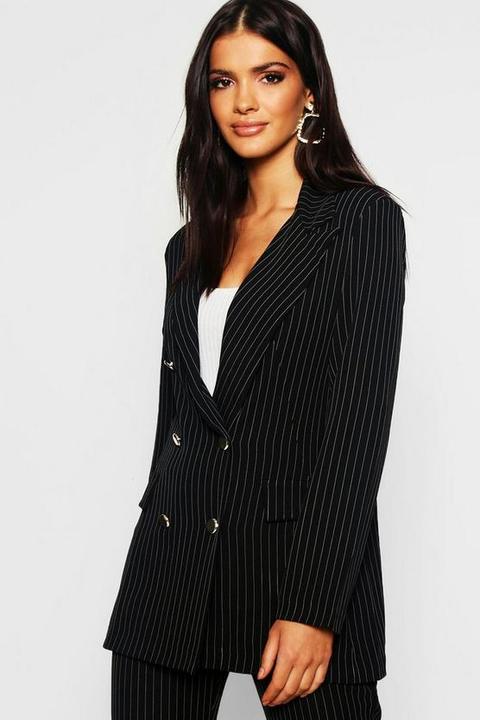 Woven Pinstripe Double Pocket Button Blazer